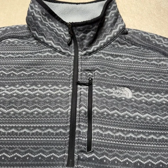 The North Face Mens XL Gray Fair Isle Gordan Lyons 1/4 Zip Fleece Pullover Aztec